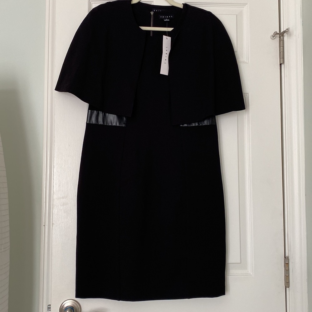 TRIBAL sleeveless black dress with removable shoulder cape. New with tags.